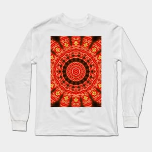 Fire Red Vibrant Mandala Pattern Long Sleeve T-Shirt